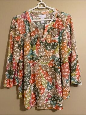 Alfred Dunner Women’s Large Abstract Textured Top 3/4 Sleeve Breezy Lightweight
